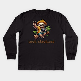 traveling sloth Kids Long Sleeve T-Shirt